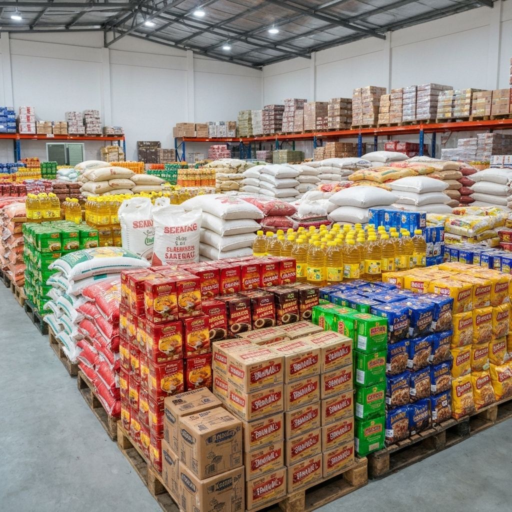PT Fazzrah Utama Mandiri - Warehouse with sembako products including rice, oil, flour, coffee and noodles